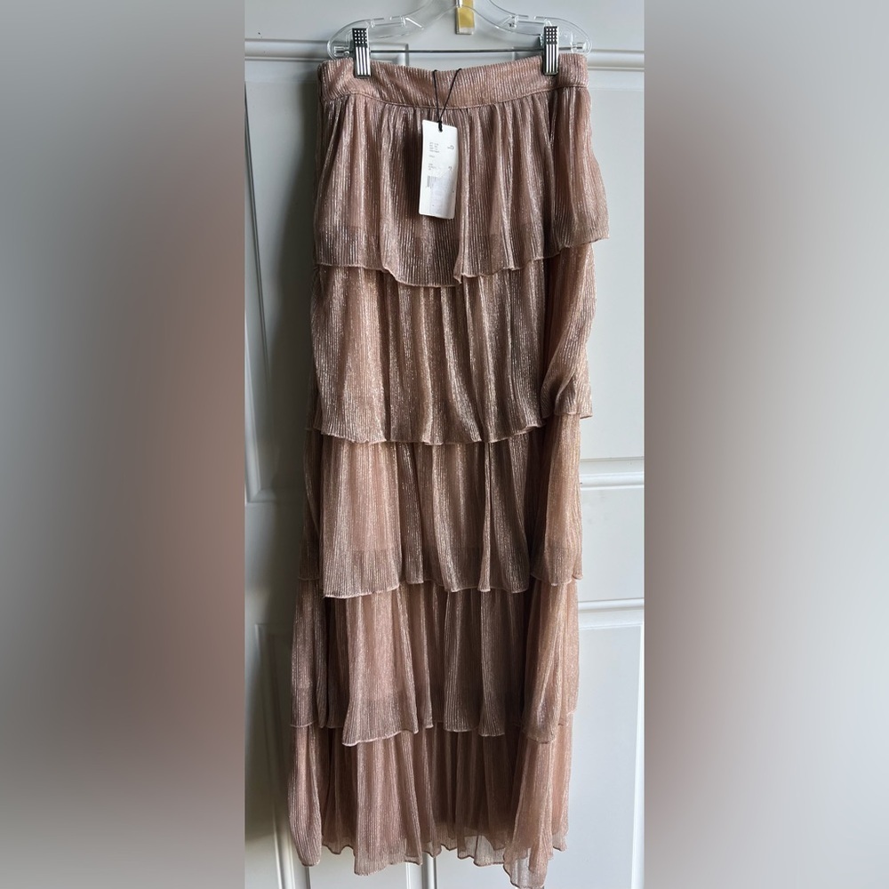 A Loves A Metallic Chiffon Bodre High Rise Tiered Ruffle Flounce Skirt NWT - Picture 7 of 8